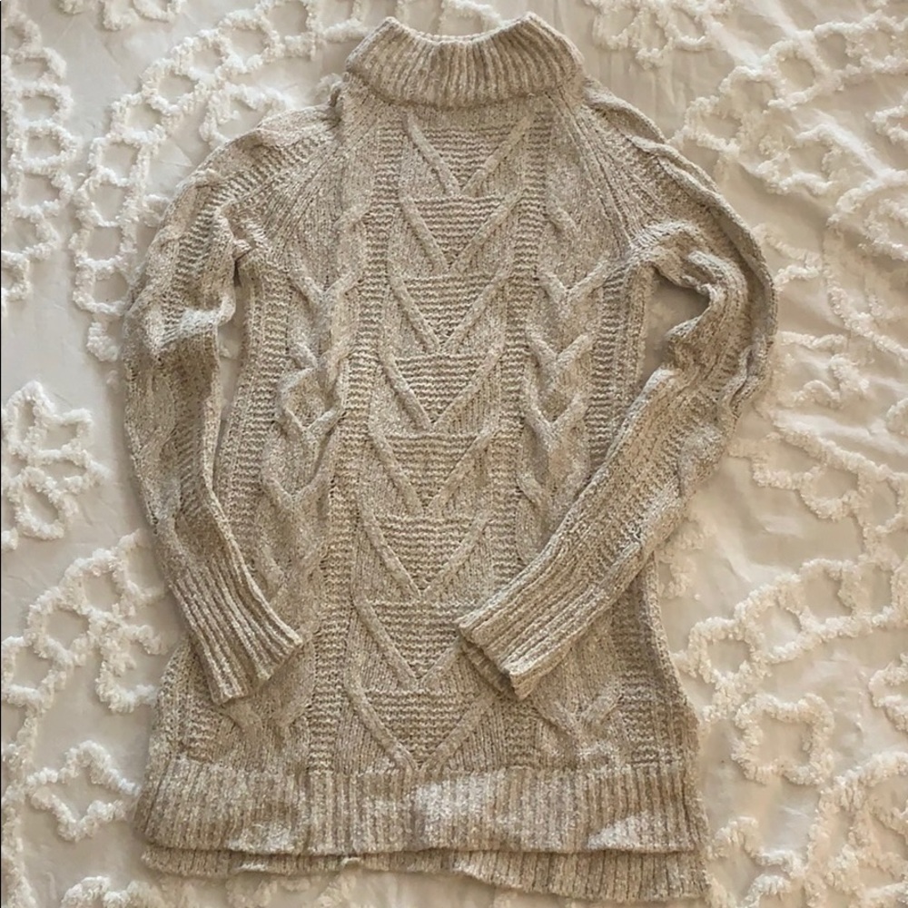 Cable-Knit Mock Neck Tunic Sweater - Picture 2 of 4